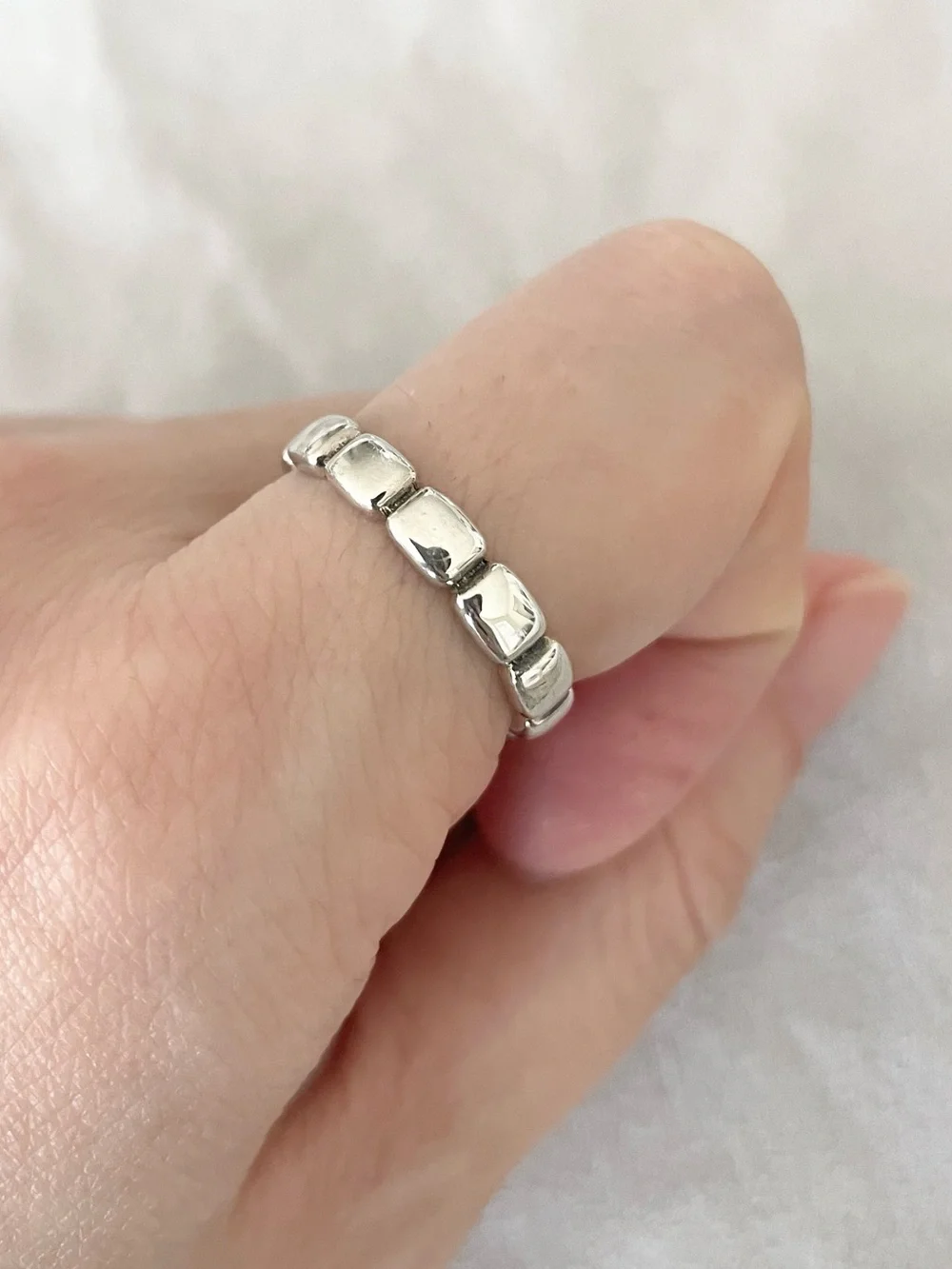 VenusFree S925 Minimalist Silver Tile Band Ring | Geometric Stack Ring